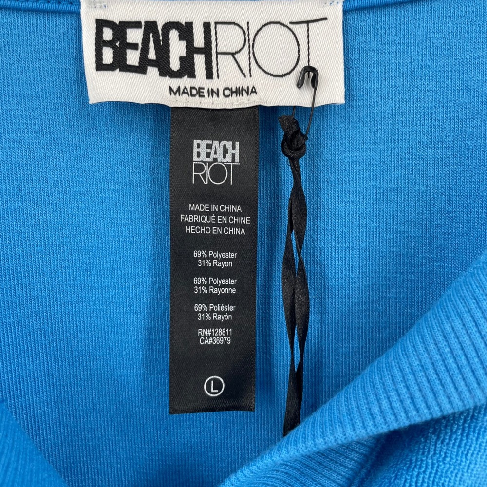 Beach Riot Martina Polo Top Caribbean Blue Terry Cloth Palm Tree Pullover L NWT - Picture 5 of 7